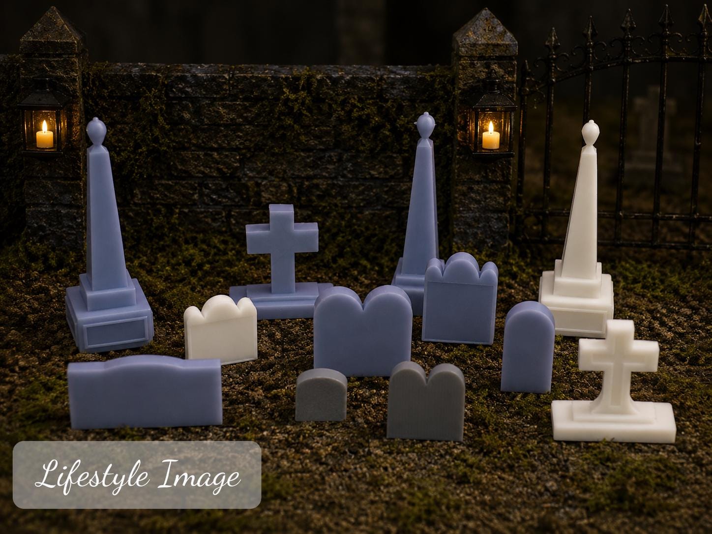 1:24 Scale Graveyard Headstones – Halloween Cemetery Miniatures – Tombstones, Crosses & Obelisks – Dollhouse Graveyard - MstrcrftMinis - 1402-G