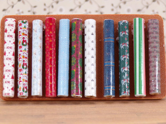 1:24 Scale Jumbo Sized Rolls of Christmas Wrapping Paper - MstrcrftMinis - 1129