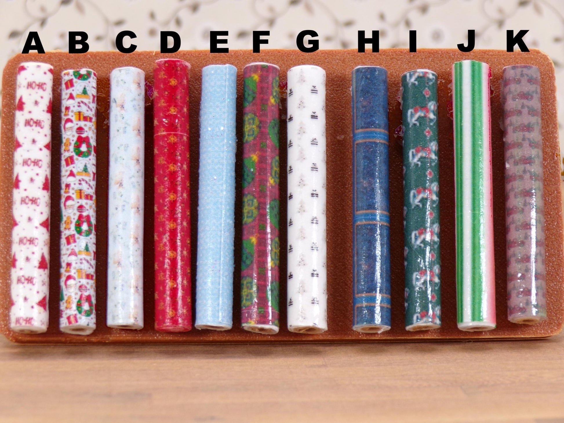 1:24 Scale Jumbo Sized Rolls of Christmas Wrapping Paper - MstrcrftMinis - 1129