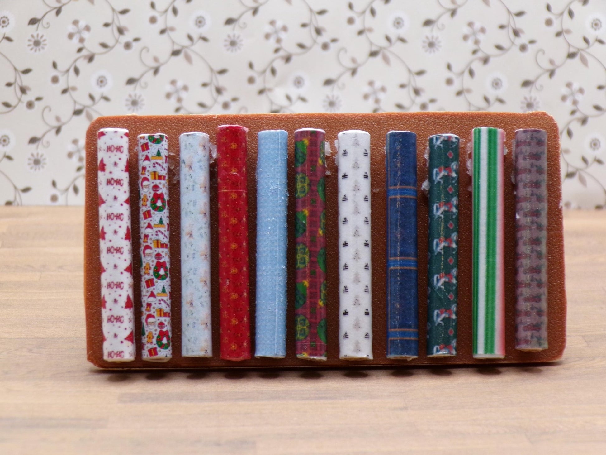 1:24 Scale Jumbo Sized Rolls of Christmas Wrapping Paper - MstrcrftMinis - 1129