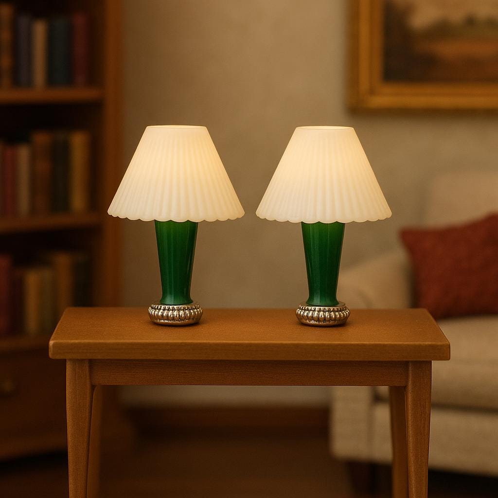 1:24 Scale Lamps - "Verde Élégance" – Artisan Lamp Pair - Handcrafted Charm in Every Detail - MstrcrftMinis - 1189 - E