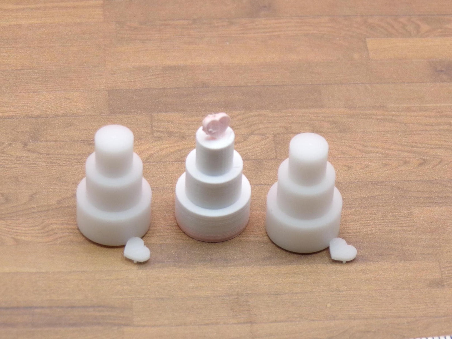 1:24 Scale Miniature 3 - Tiered Wedding Cake with Heart Topper | Dollhouse Wedding Dessert | Tiny Elegant Cake for Celebration Dioramas - MstrcrftMinis - 1233