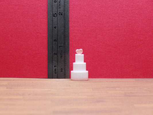 1:24 Scale Miniature 3 - Tiered Wedding Cake with Heart Topper | Dollhouse Wedding Dessert | Tiny Elegant Cake for Celebration Dioramas - MstrcrftMinis - 1233