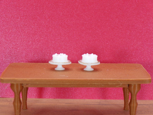1:24 Scale Miniature Layer Cake with Gold - Rimmed Cake Stand | Dollhouse Bakery Dessert | Tiny Cake & Stand for Kitchen and Tea Party Scenes - MstrcrftMinis - 1231