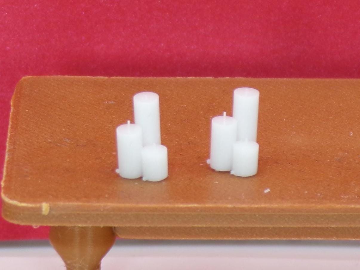 1:24 Scale Miniature Pillar Candle Cluster | Set of 3 Varying Heights | Dollhouse Decor Candles for Tables, Mantels & Spa Scenes - MstrcrftMinis - 1253