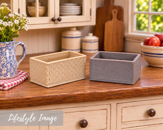 1:24 Scale Miniature Rectangular Storage Basket - Woven Wood Box - MstrcrftMinis - 1426