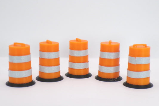 1:24 Scale Miniature Road Construction Barrels | Dollhouse Road Work Accessories | Mini Construction Scene Props | Orange Traffic Drums - MstrcrftMinis - 1217