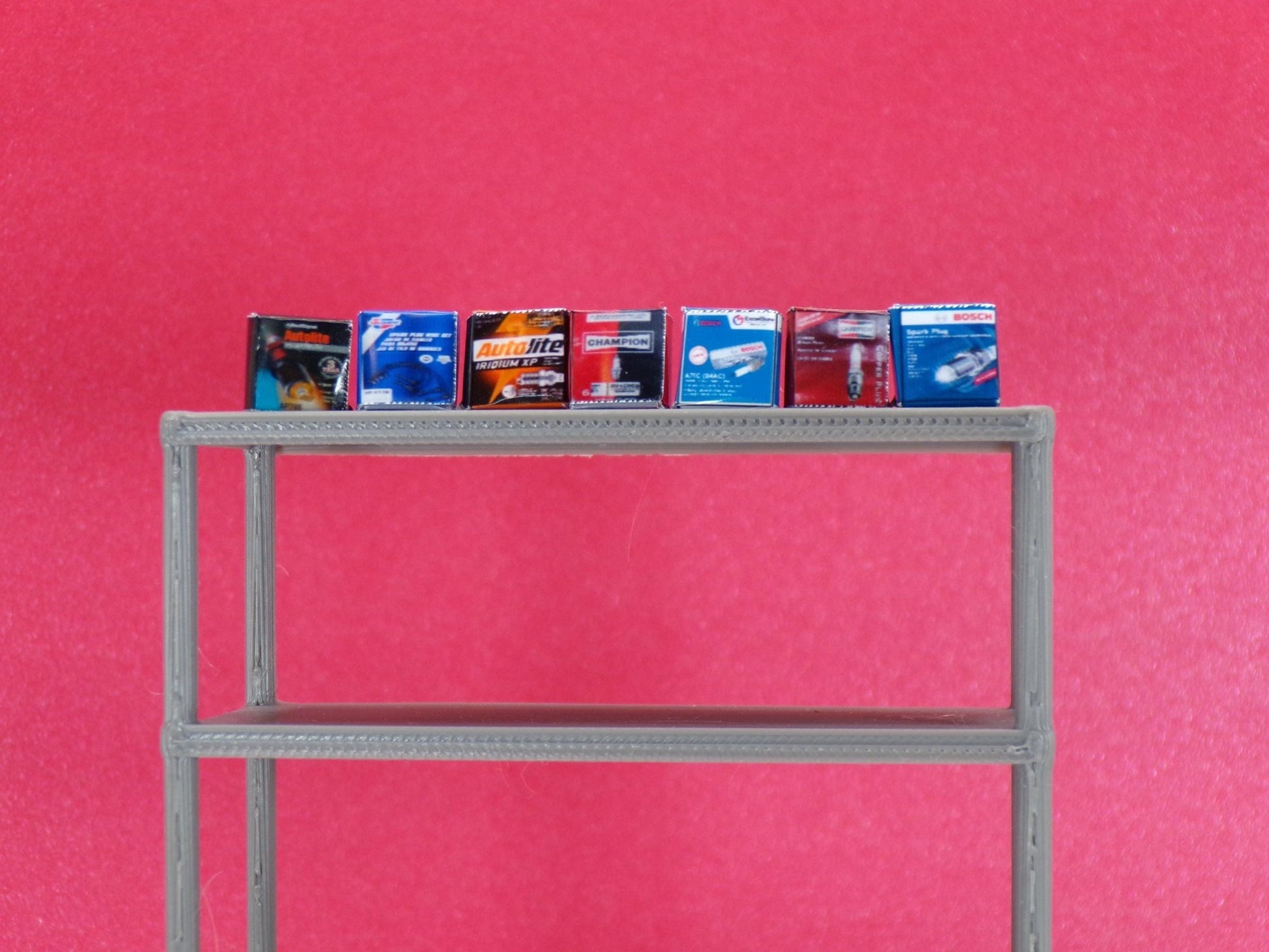 1:24 Scale Miniature Spark Plug Boxes | Dollhouse Garage Accessories | Tiny Auto Parts Boxes for Dioramas & Model Car Scenes - MstrcrftMinis - 1219