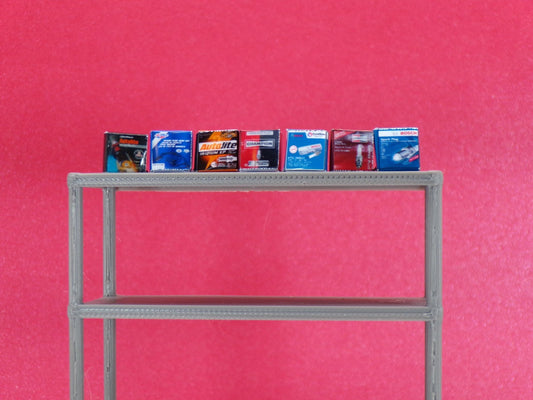 1:24 Scale Miniature Spark Plug Boxes | Dollhouse Garage Accessories | Tiny Auto Parts Boxes for Dioramas & Model Car Scenes - MstrcrftMinis - 1219