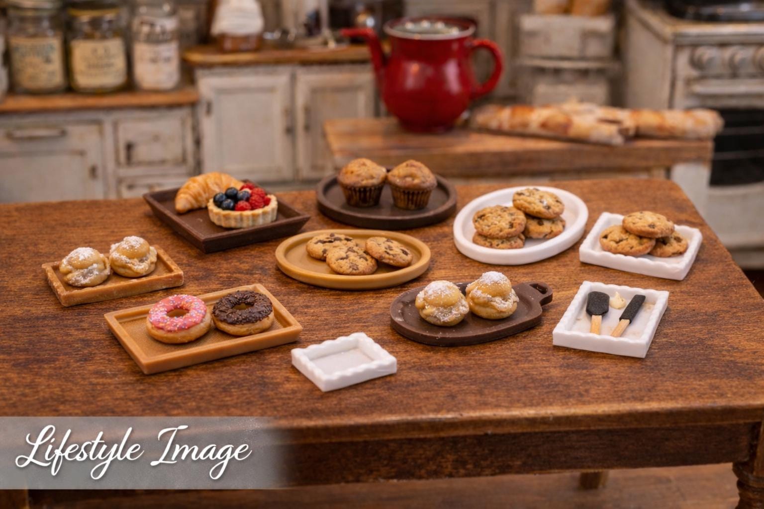 1:24 Scale Miniature Tray Set – Variety of 8 Serving Trays - MstrcrftMinis - 1345