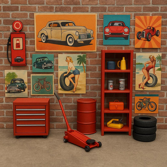 1:24 Scale Miniature Vintage Garage Wall Art & Pinup Collection | 1/25 Scale | G Scale - MstrcrftMinis - 1217