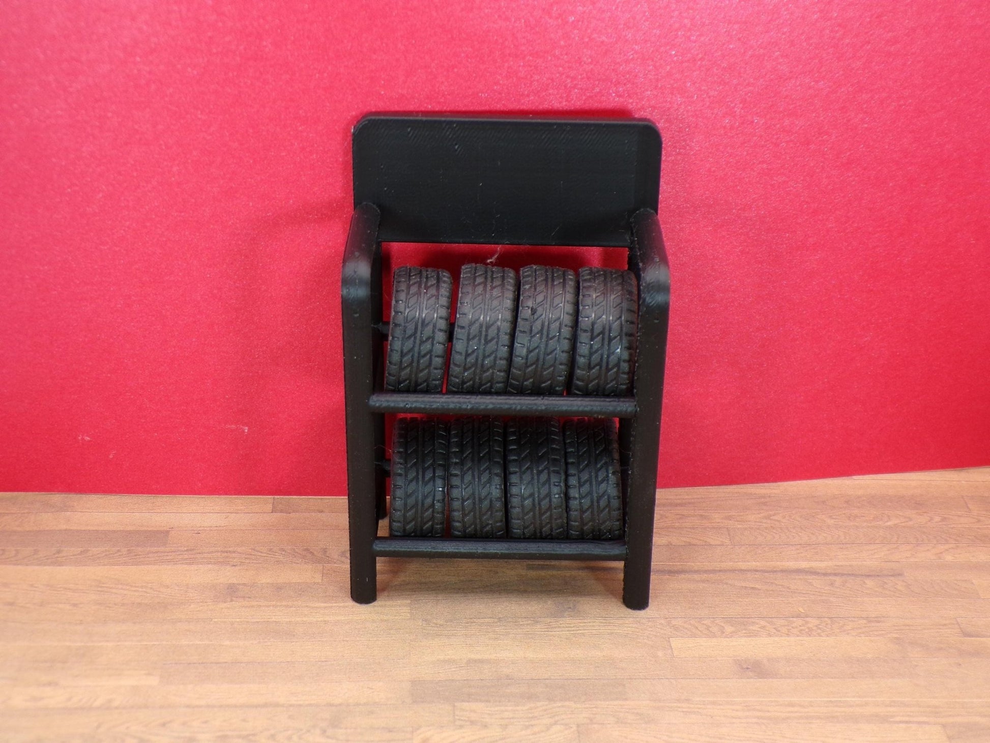 1:24 Scale Tire Rack – Miniature Auto Shop Tire Storage Rack with or without Sign Plaque - MstrcrftMinis - 1394