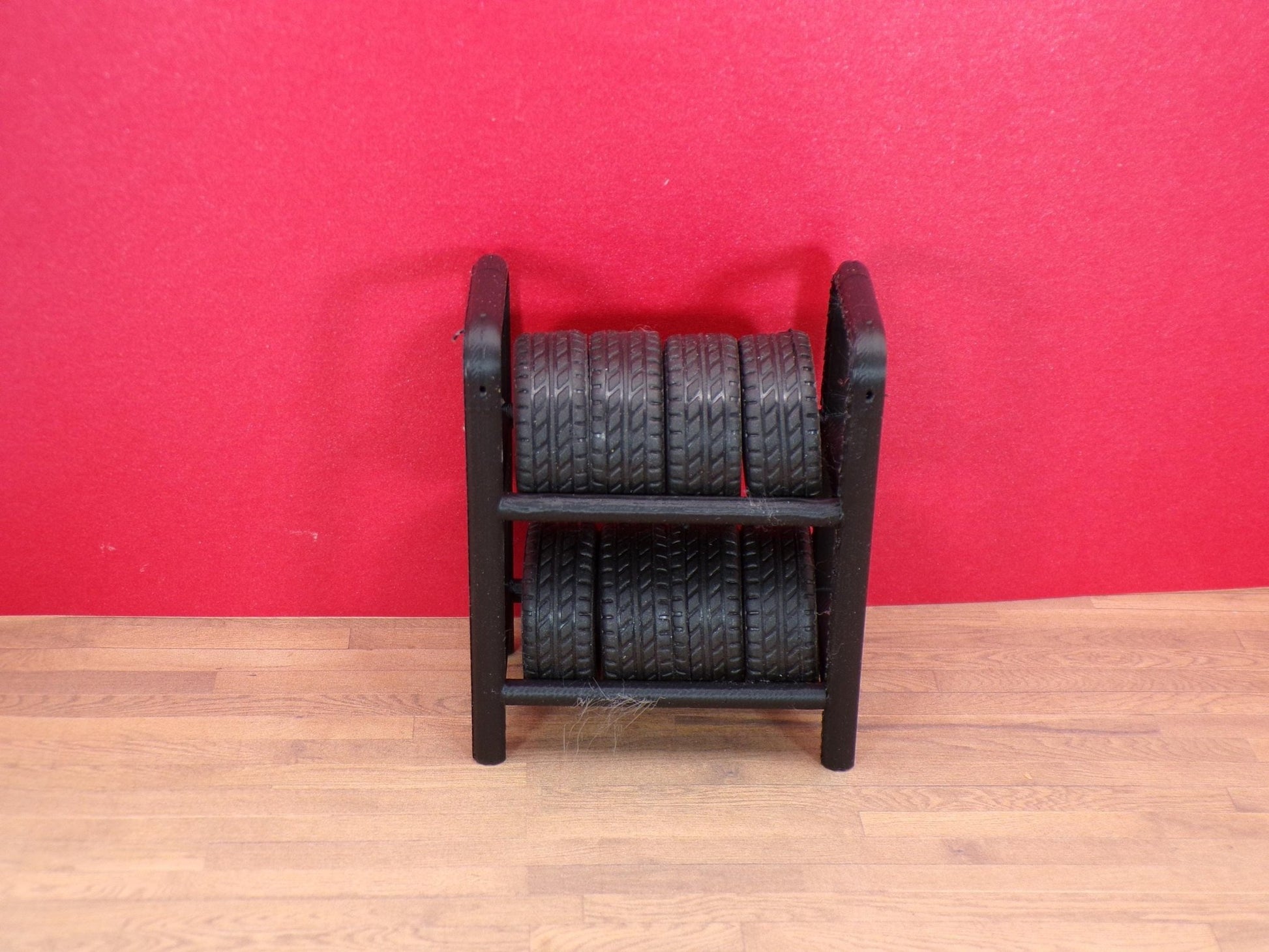 1:24 Scale Tire Rack – Miniature Auto Shop Tire Storage Rack with or without Sign Plaque - MstrcrftMinis - 1394