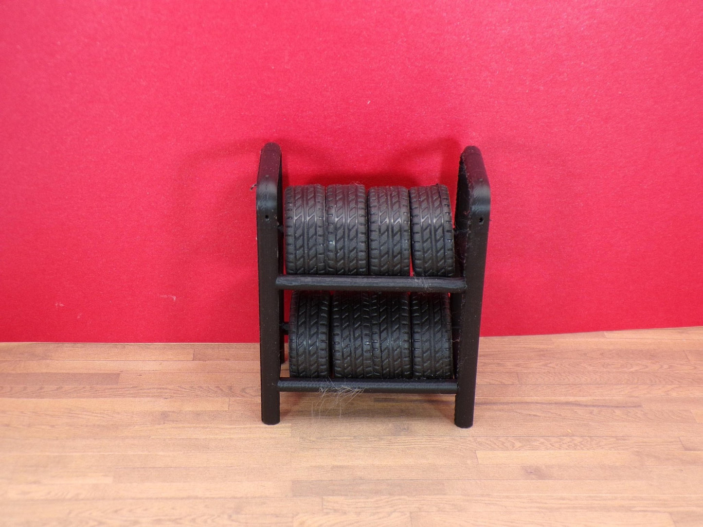 1:24 Scale Tire Rack – Miniature Auto Shop Tire Storage Rack with or without Sign Plaque - MstrcrftMinis - 1394