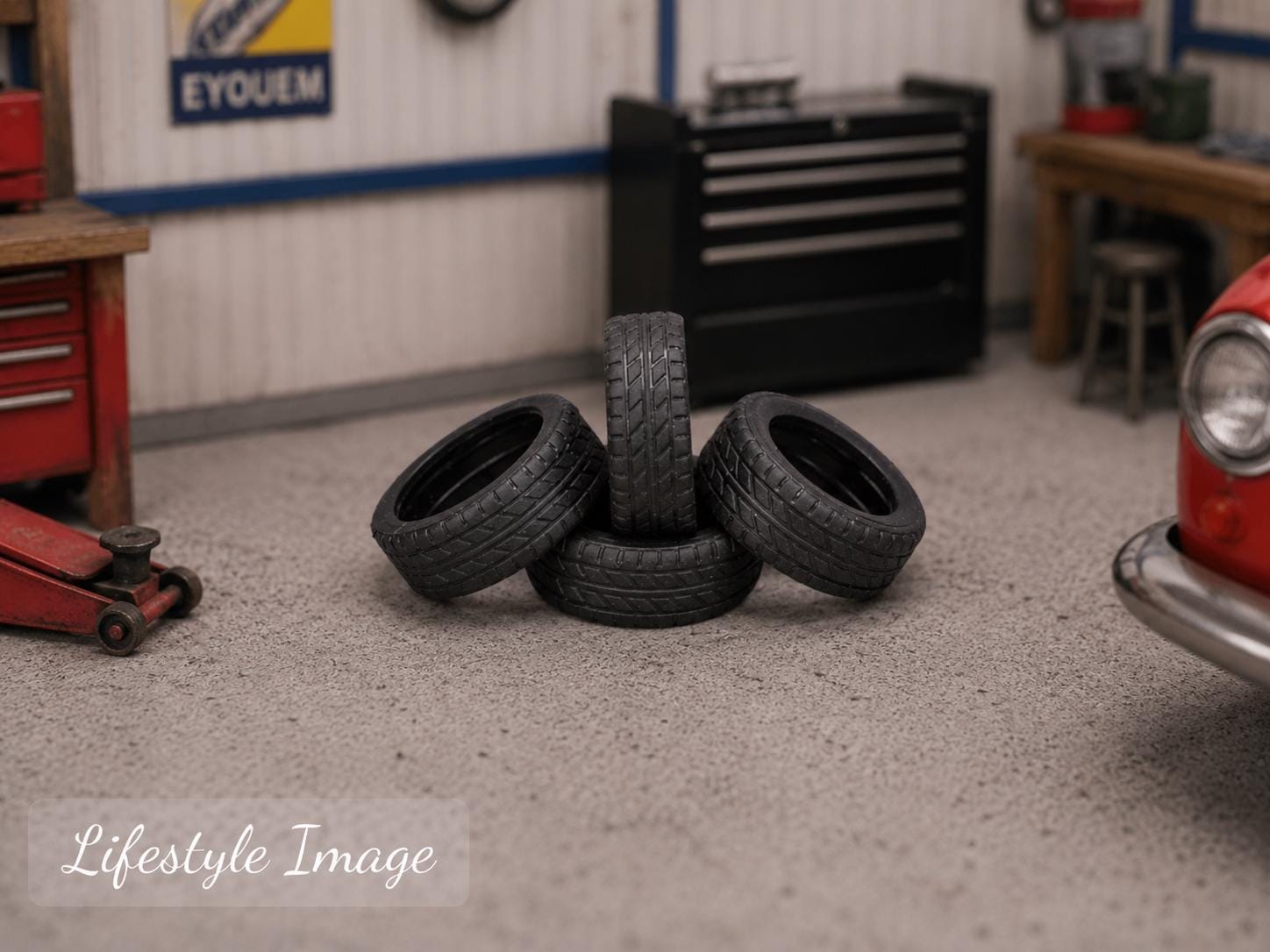 1:24 Scale Tire Rack – Miniature Auto Shop Tire Storage Rack with or without Sign Plaque - MstrcrftMinis - 1394