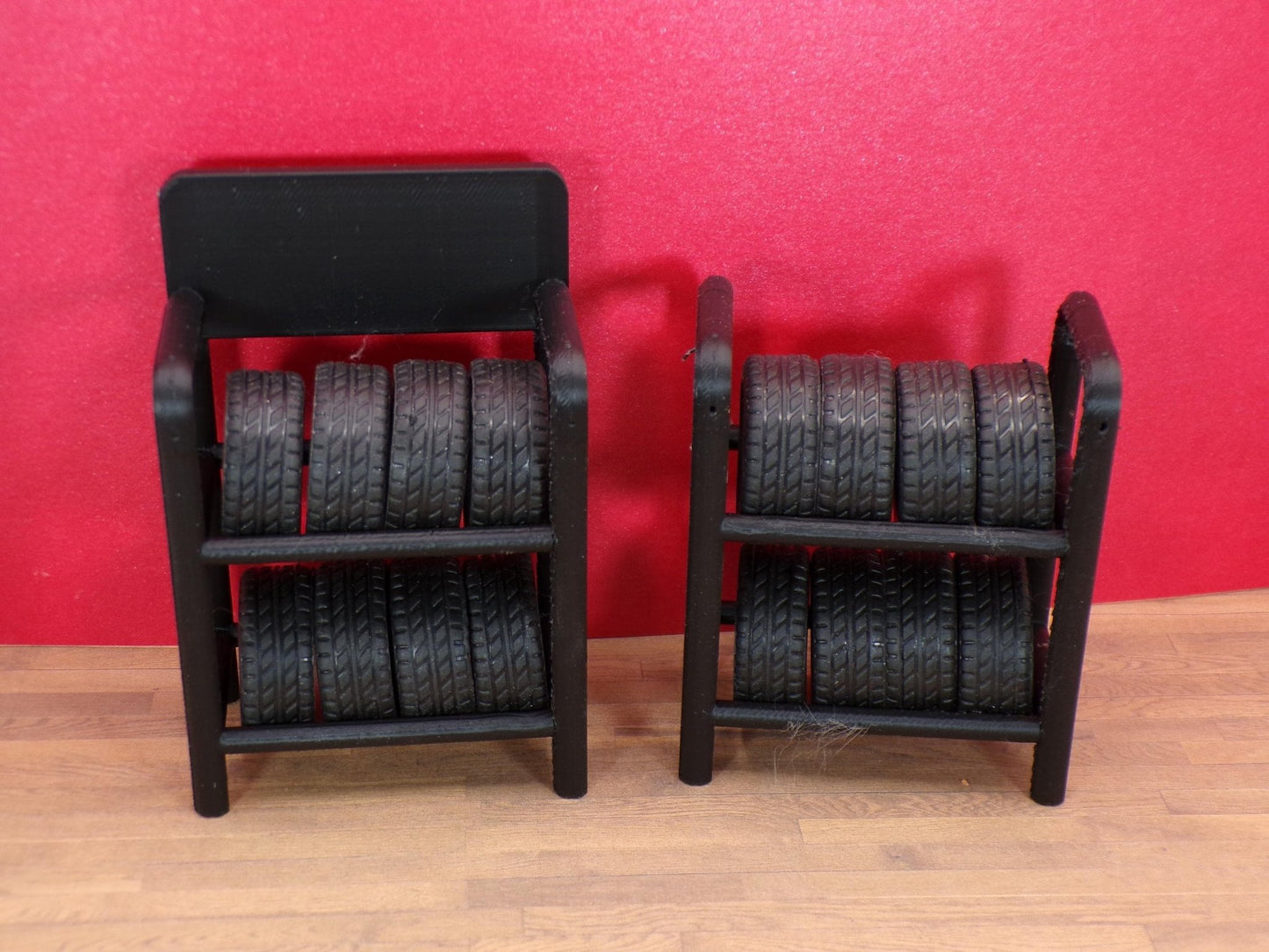 1:24 Scale Tire Rack – Miniature Auto Shop Tire Storage Rack with or without Sign Plaque - MstrcrftMinis - 1394