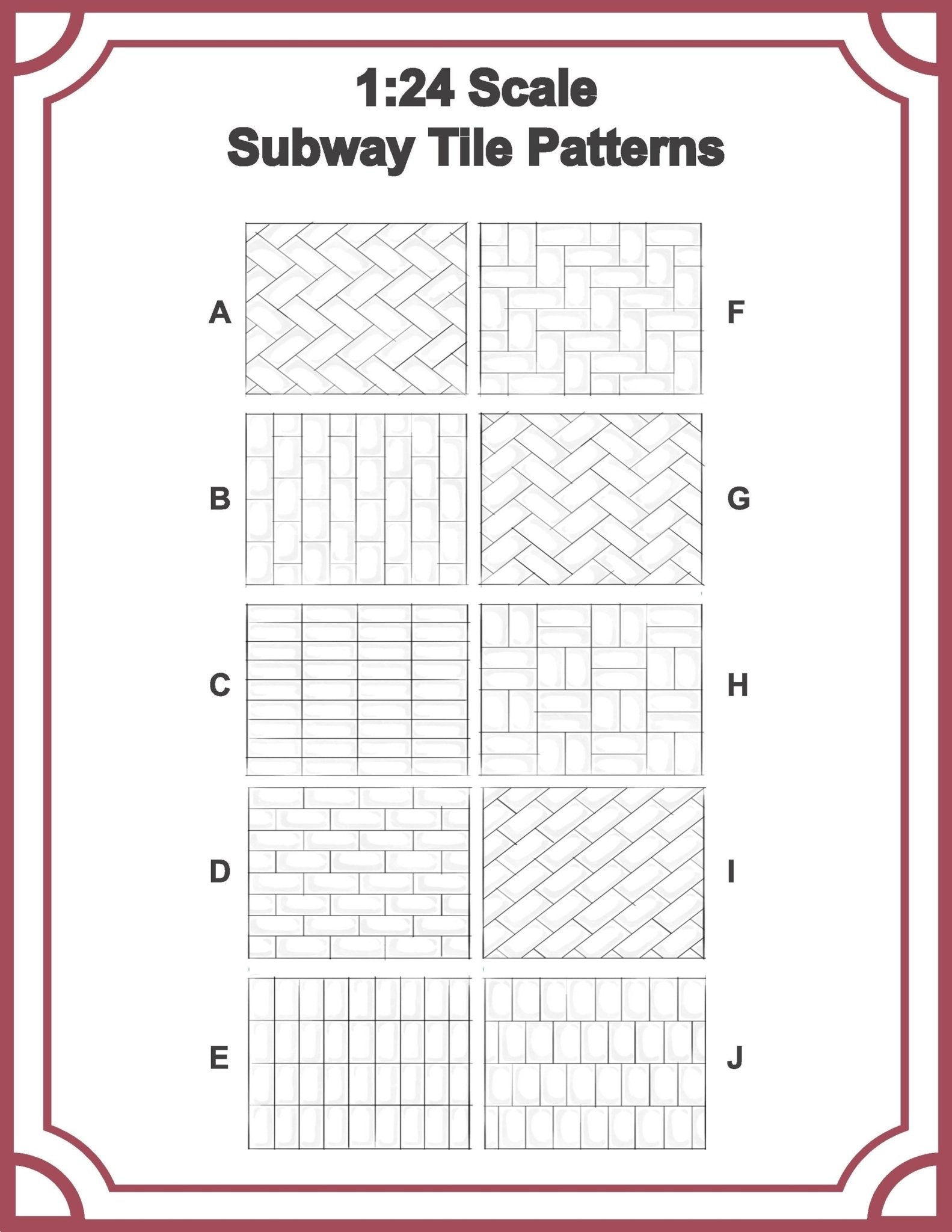 1:24 Scale Vinyl Peel - and Stick Subway Tile Patterns - 10 Different Patterns - 8.5 x 11 Patterns - MstrcrftMinis - 1180 - Vinyl