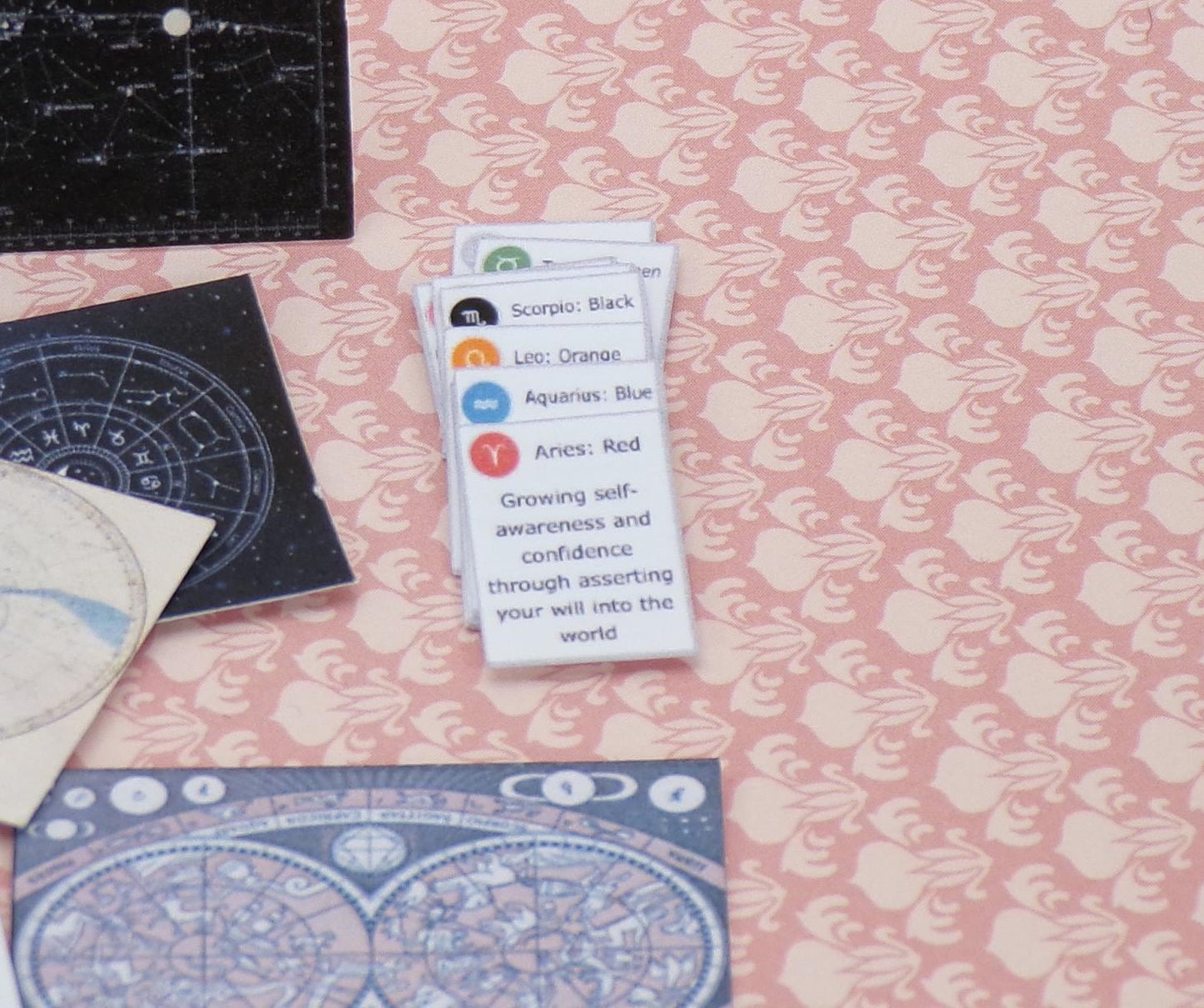 1:24 Scale Zodiac Package - Wall Posters - 2 sizes, Star Maps, Book of the Zodiac, Zodiac Power Colors, Deck of Tarot Cards - MstrcrftMinis - 1025