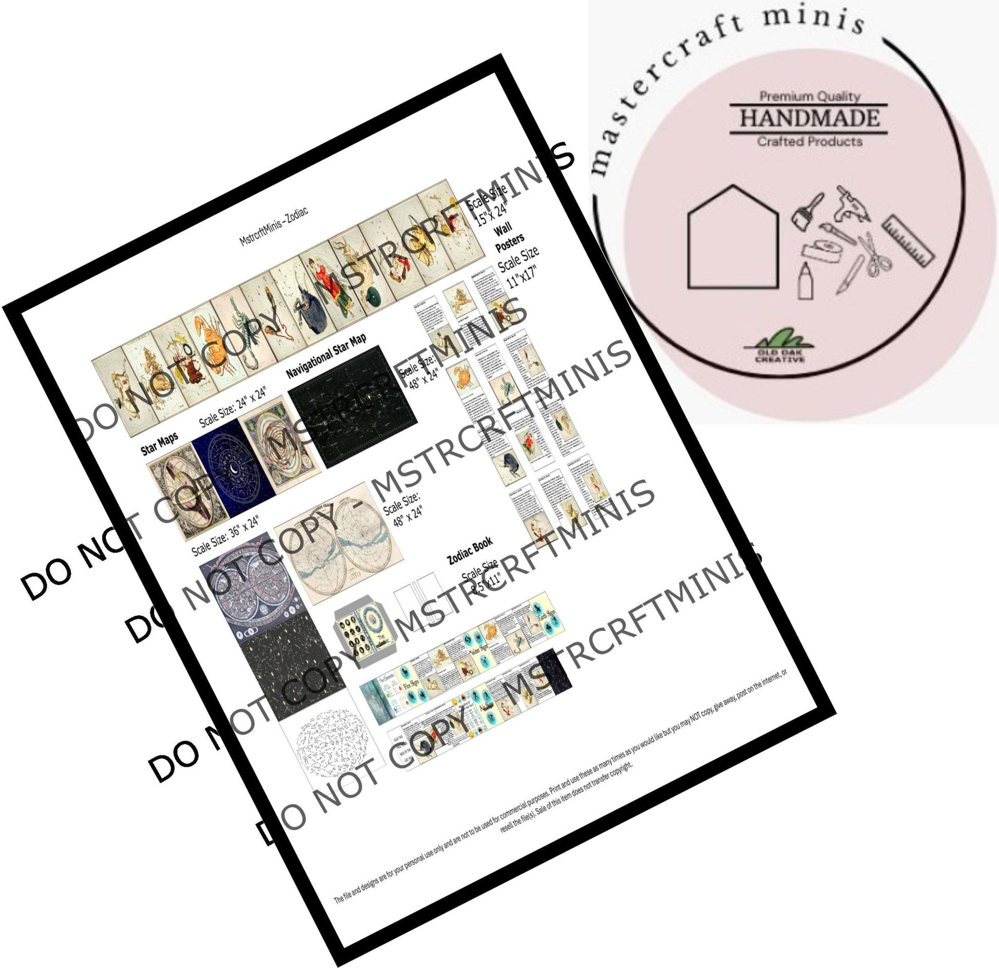 1:24 Scale Zodiac Package - Wall Posters - 2 sizes, Star Maps, Book of the Zodiac, Zodiac Power Colors, Deck of Tarot Cards - MstrcrftMinis - 1025