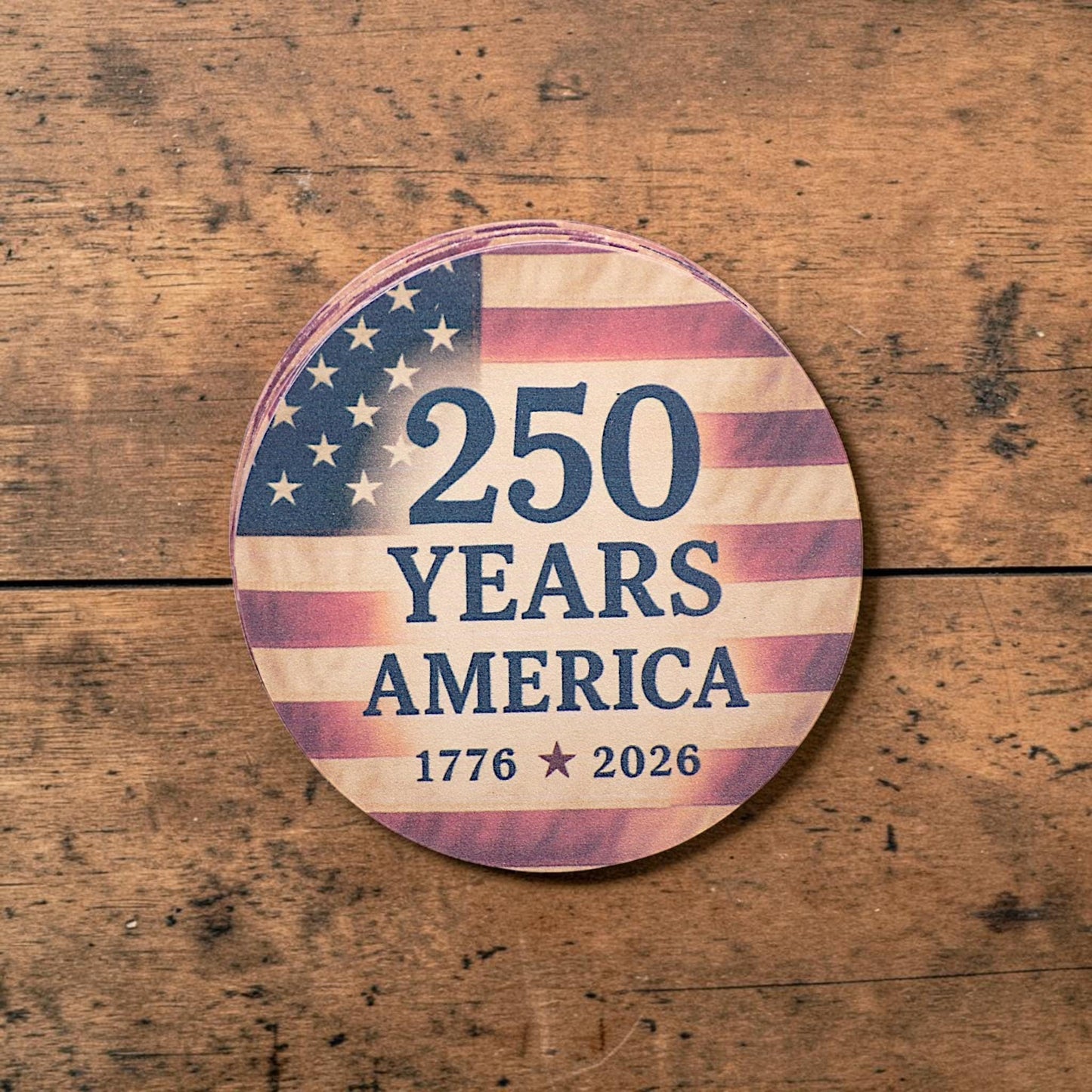 America @ 250 Drink Coasters - Celebrate America's 250th Anniversary - 3.75" Round Paperboard (10 - pack) - MstrcrftMinis - 1368