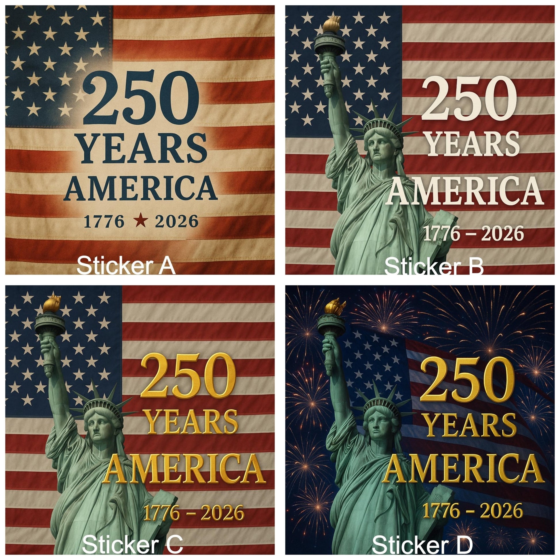 America @ 250 Stickers - 4" Stickers to Celebrate the United States 250th Birthday! 19 Designs - MstrcrftMinis - 1288