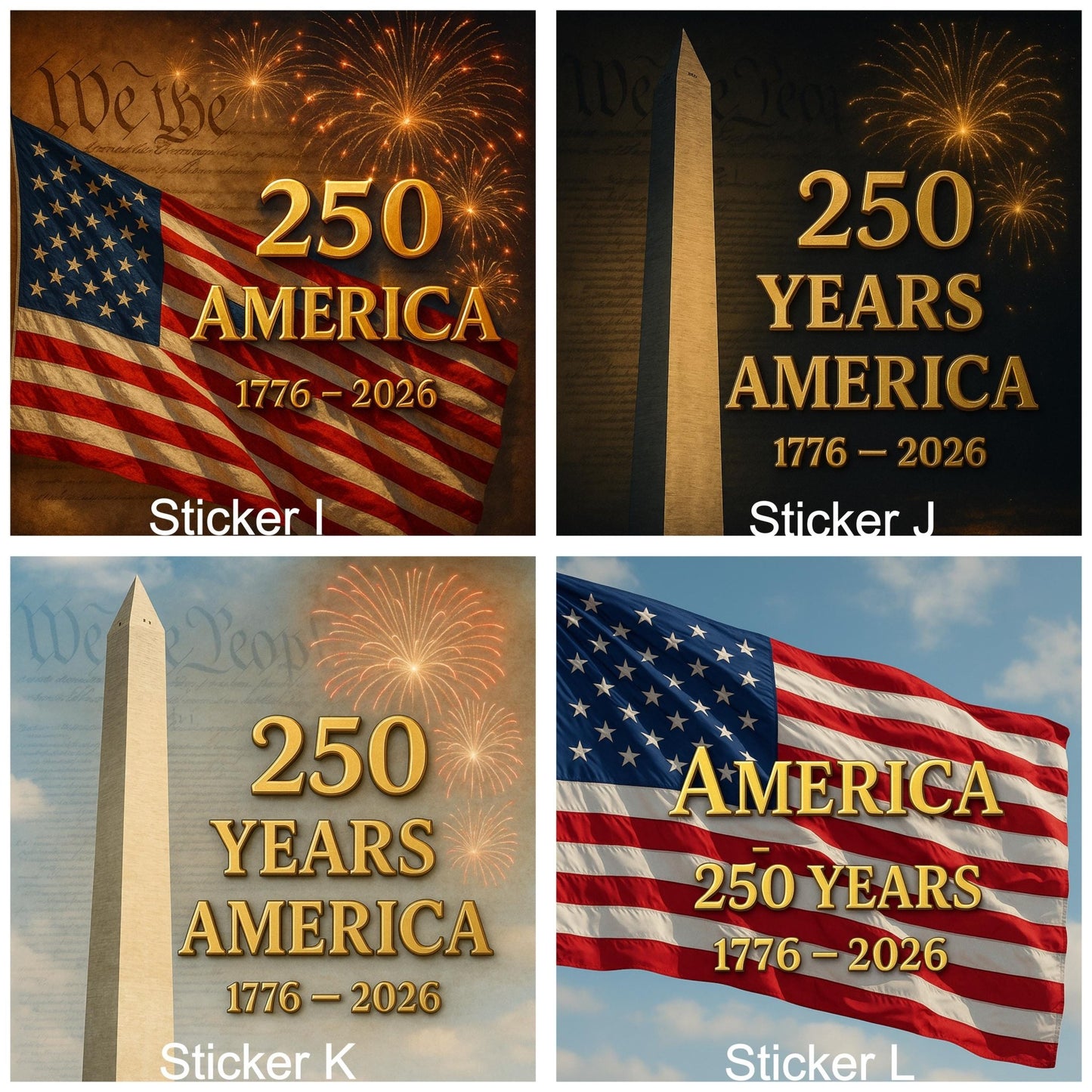 America @ 250 Stickers - 4" Stickers to Celebrate the United States 250th Birthday! 19 Designs - MstrcrftMinis - 1288