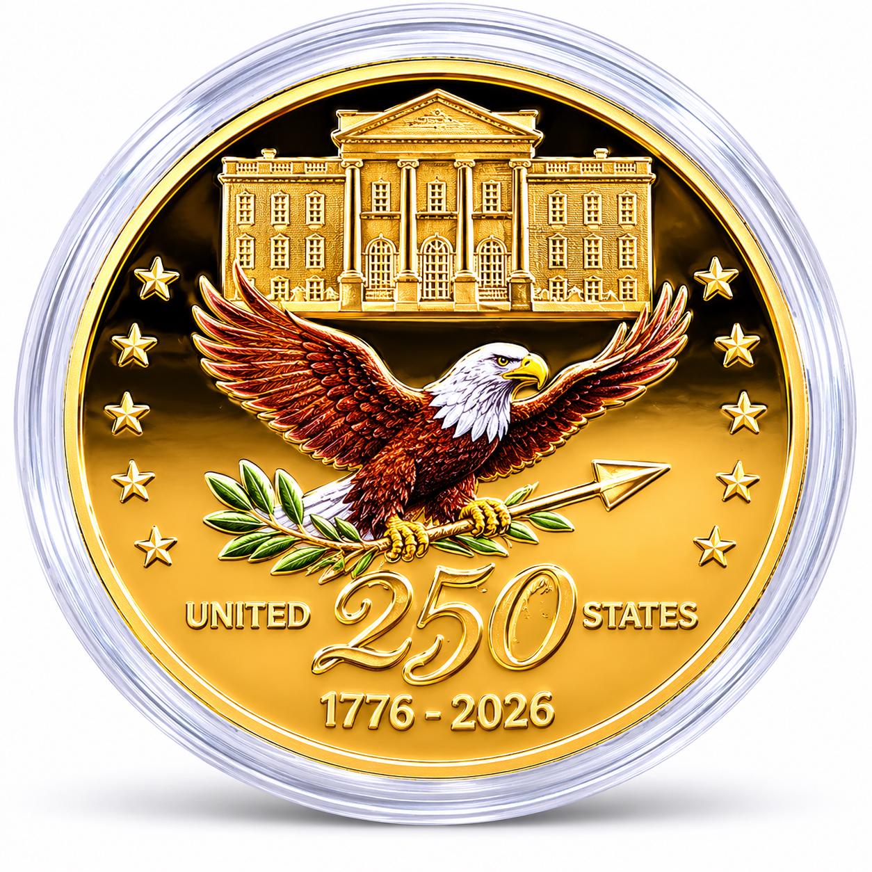 America's 250th Anniversary Collectible Coin – 44mm Commemorative Challenge Coin - Gold - MstrcrftMinis - 1376-DD