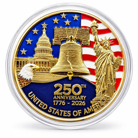 America's 250th Anniversary Collectible Coin – 44mm Commemorative Challenge Coin - Gold - MstrcrftMinis - 1376-D