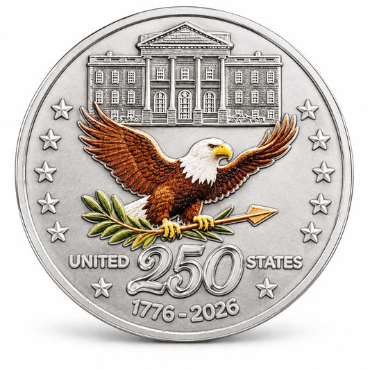 America's 250th Anniversary Collectible Coin – 44mm Commemorative Challenge Coin - Silver - MstrcrftMinis - 1376-H