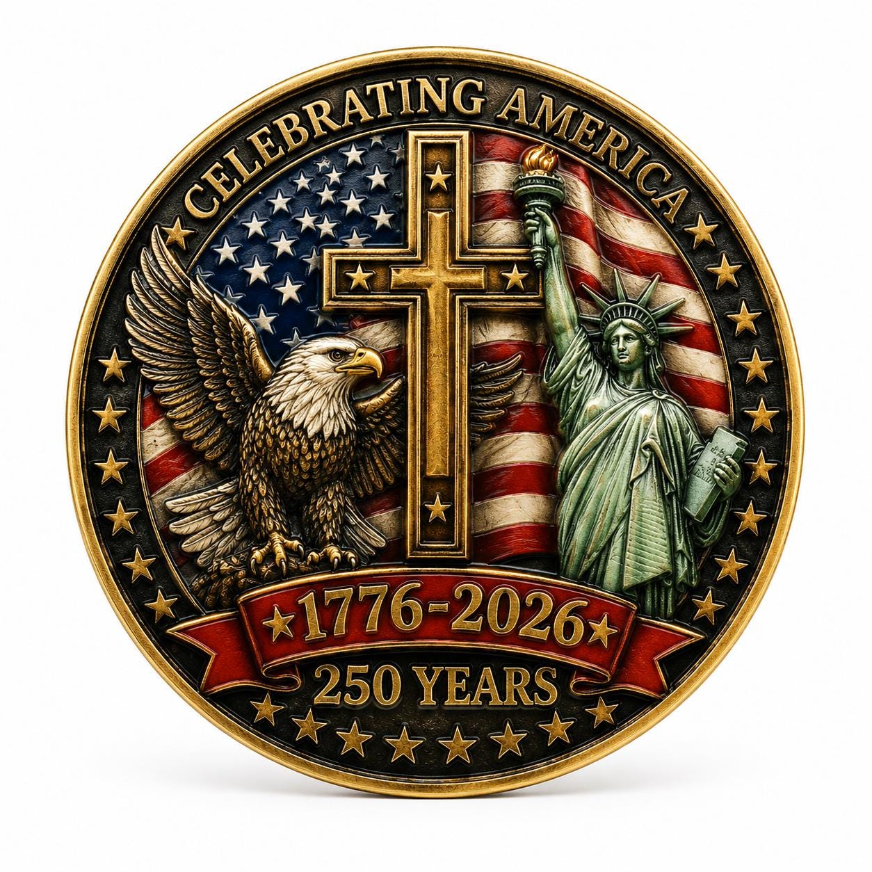 America's 250th Anniversary Collectible Coin – Cross 2 - 44mm Commemorative Challenge Coin - MstrcrftMinis - 1376-F