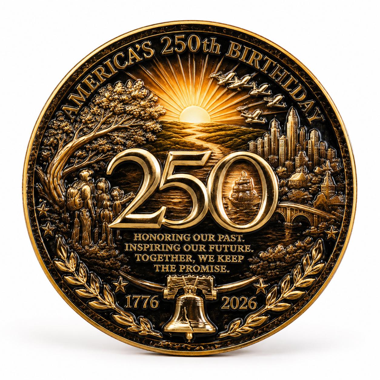 America's 250th Anniversary Collectible Coin - Honoring Our Past – 44mm Commemorative Challenge Coin - MstrcrftMinis - 1276-G