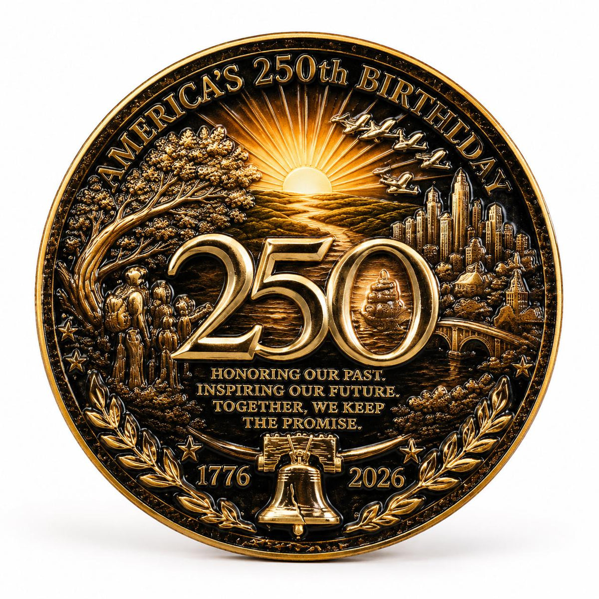 America's 250th Anniversary Collectible Coin - Honoring Our Past – 44mm Commemorative Challenge Coin - MstrcrftMinis - 1276-G