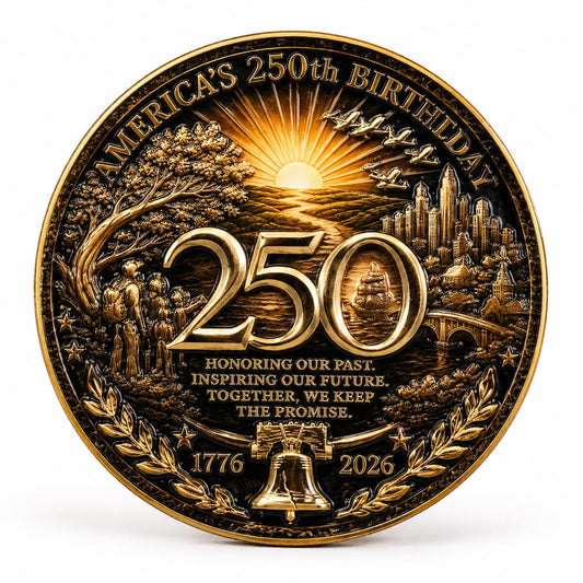 America's 250th Anniversary Collectible Coin - Honoring Our Past – 44mm Commemorative Challenge Coin - MstrcrftMinis - 1276-G