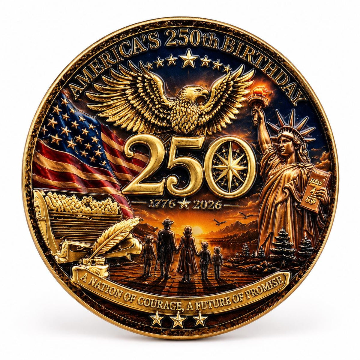 America's 250th Anniversary Collectible Coin - Honoring Our Past – 44mm Commemorative Challenge Coin - MstrcrftMinis - 1276-G