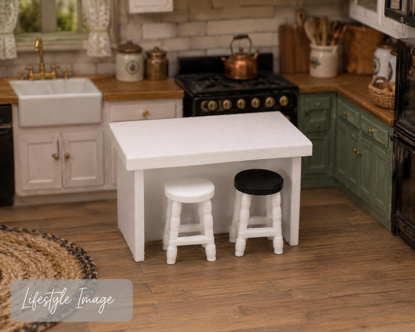 Breakfast Bar with 2 Stools – 1:24 Scale Miniature - MstrcrftMinis - 1404