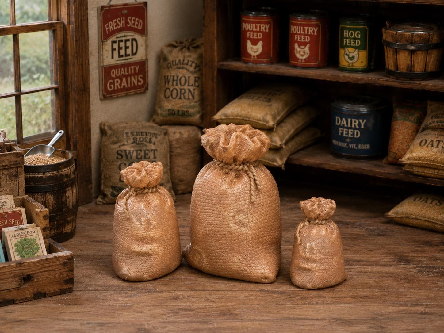 Burlap Sacks – 1:24 Scale Miniature Farm & General Store Sacks - MstrcrftMinis - 1386