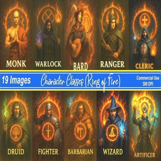 Character Classes (Ring of Fire) – 19 PNG Files – 300 DPI – Personal and Commercial Use - MstrcrftMinis - 1264
