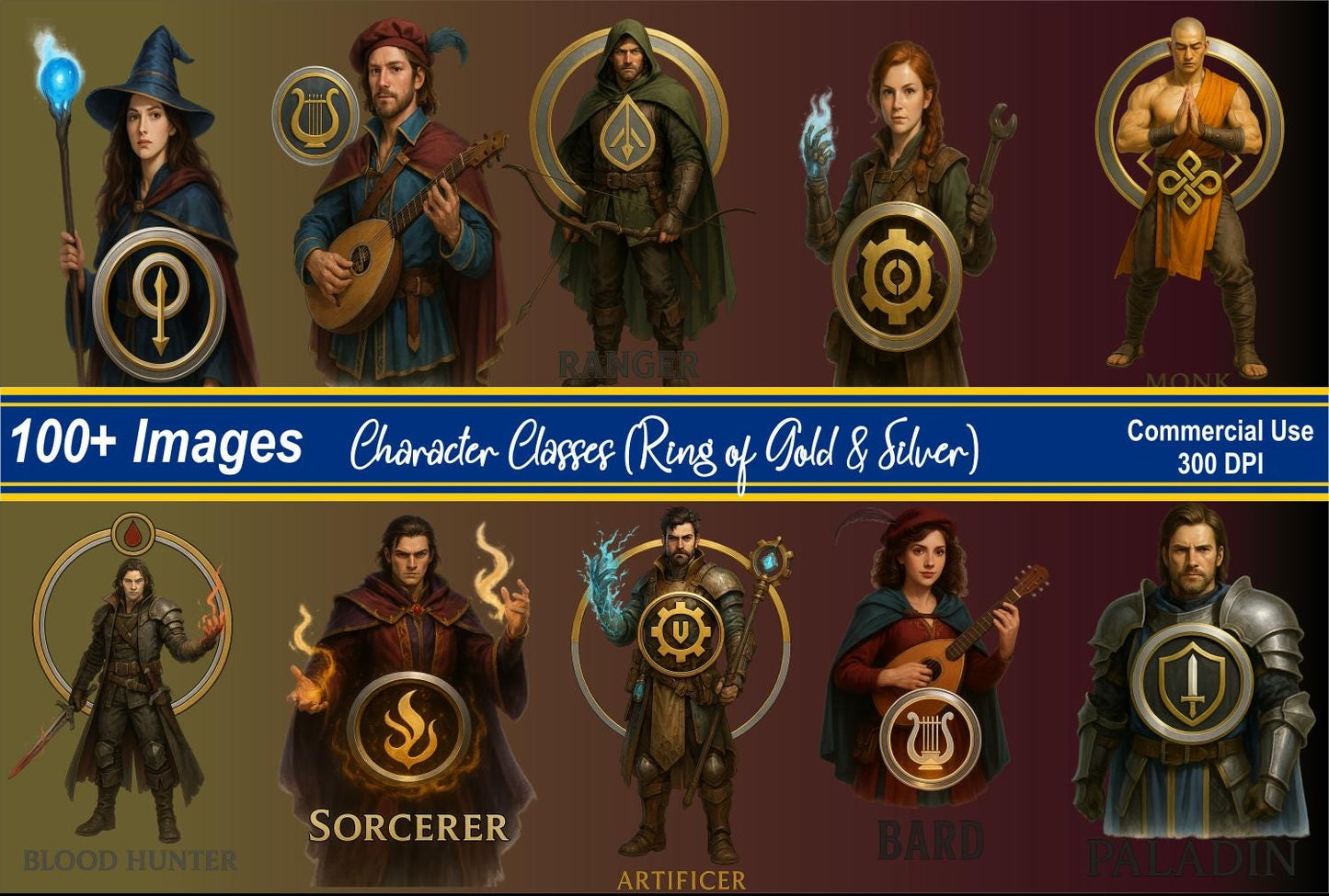 Character Classes (Ring of Gold & Silver) – 100+ PNG Files – 300 DPI – Personal and Commercial Use - MstrcrftMinis - 1263