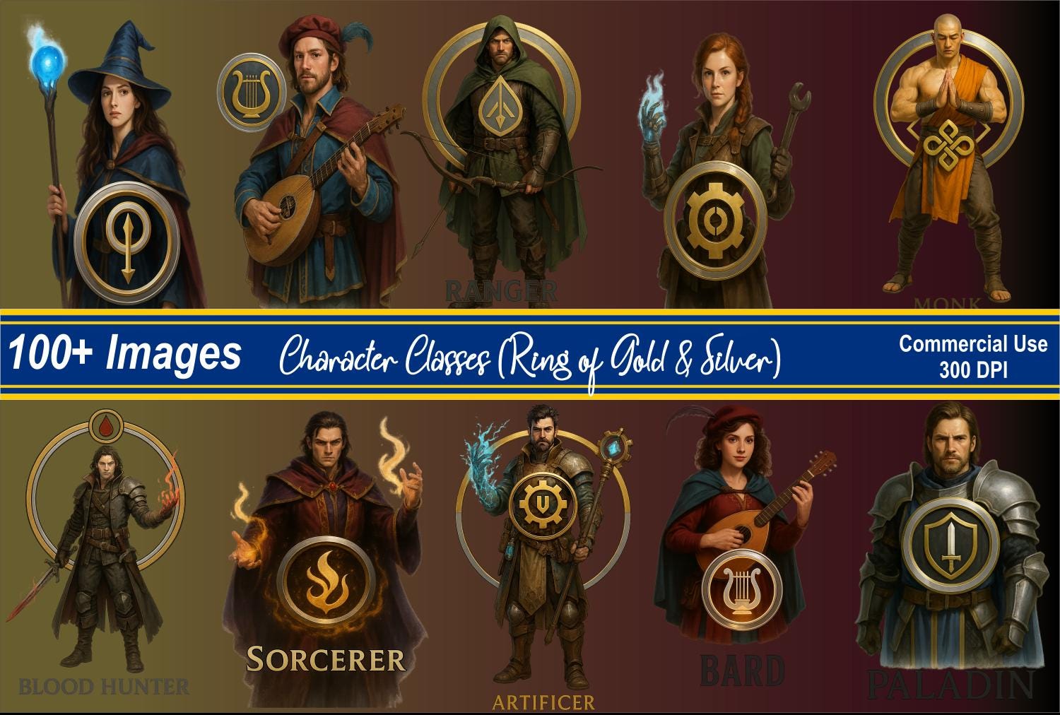 Character Classes (Ring of Gold & Silver) – 100+ PNG Files – 300 DPI – Personal and Commercial Use - MstrcrftMinis - 1263