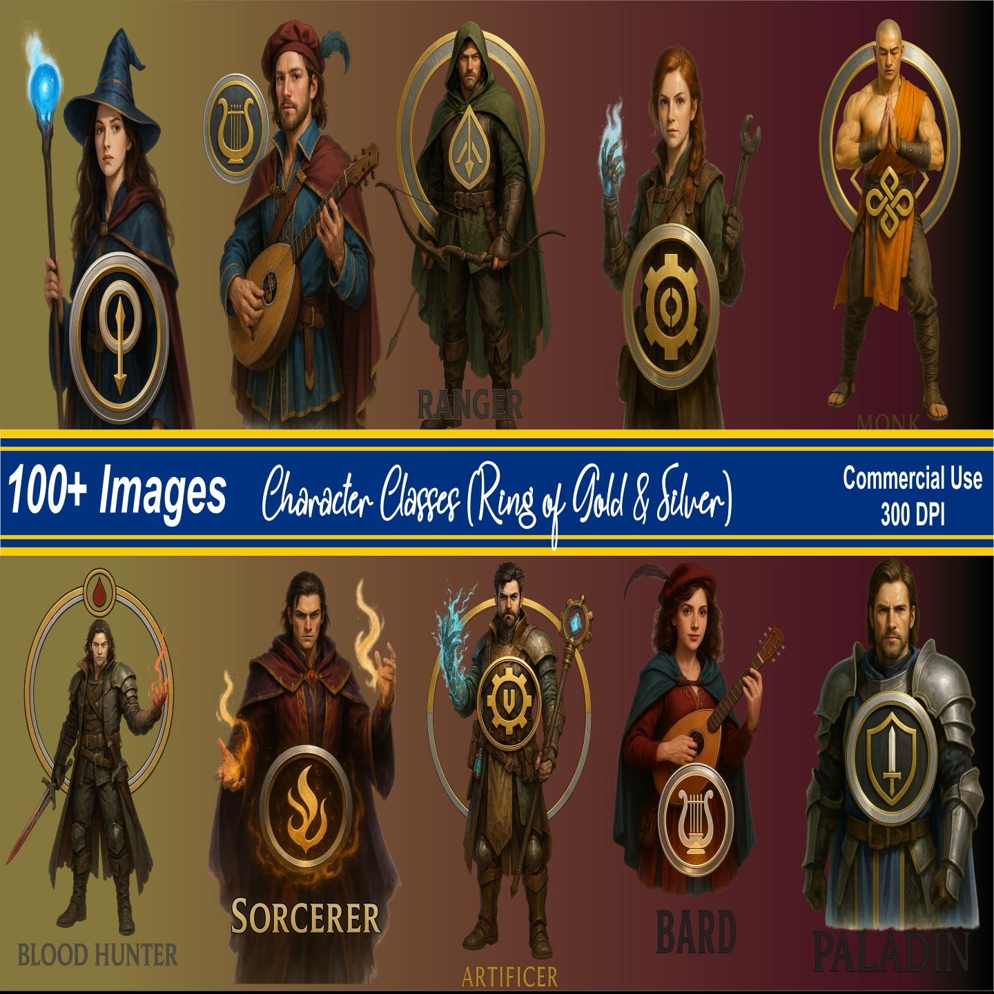 Character Classes (Ring of Gold & Silver) – 100+ PNG Files – 300 DPI – Personal and Commercial Use - MstrcrftMinis - 1263