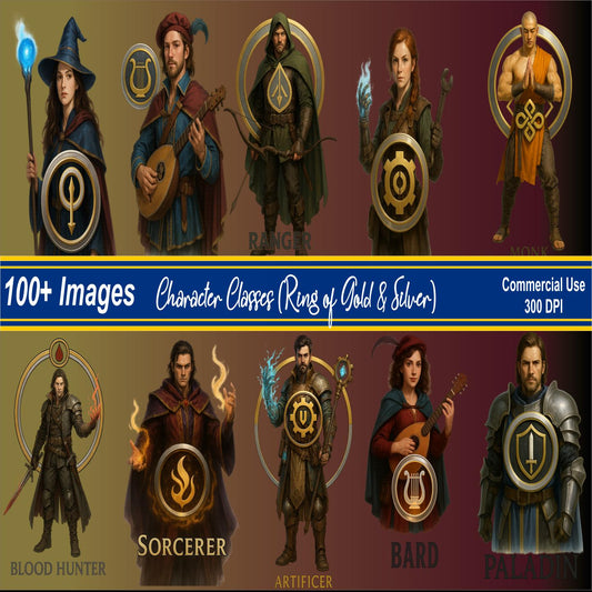 Character Classes (Ring of Gold & Silver) – 100+ PNG Files – 300 DPI – Personal and Commercial Use - MstrcrftMinis - 1263