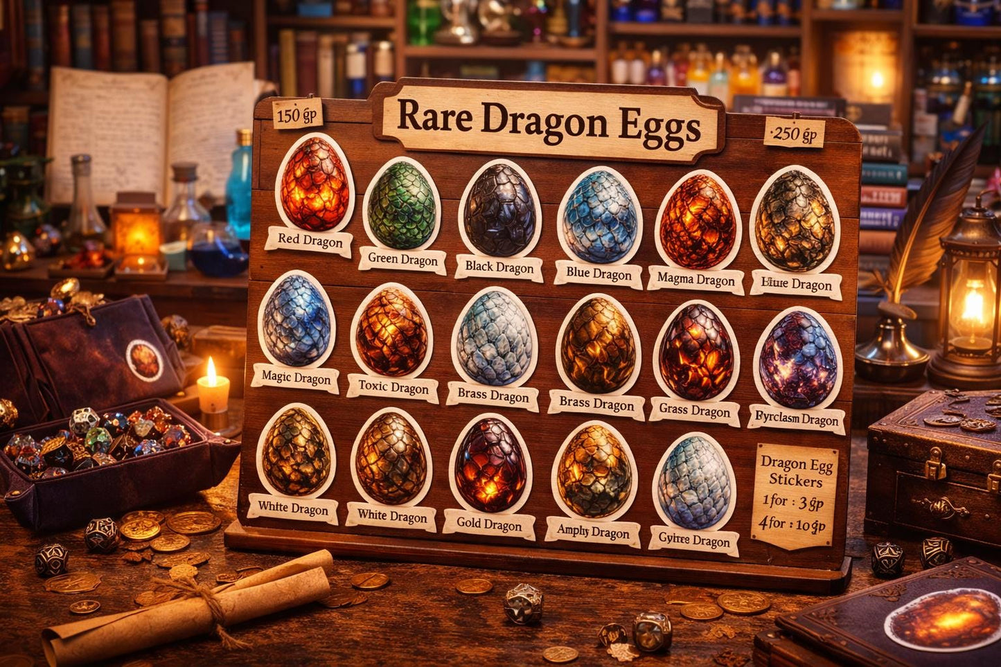 Dungeons & Dragons Dragon Egg Sticker Pack – 24 or 96 Vinyl Stickers - MstrcrftMinis - 1343