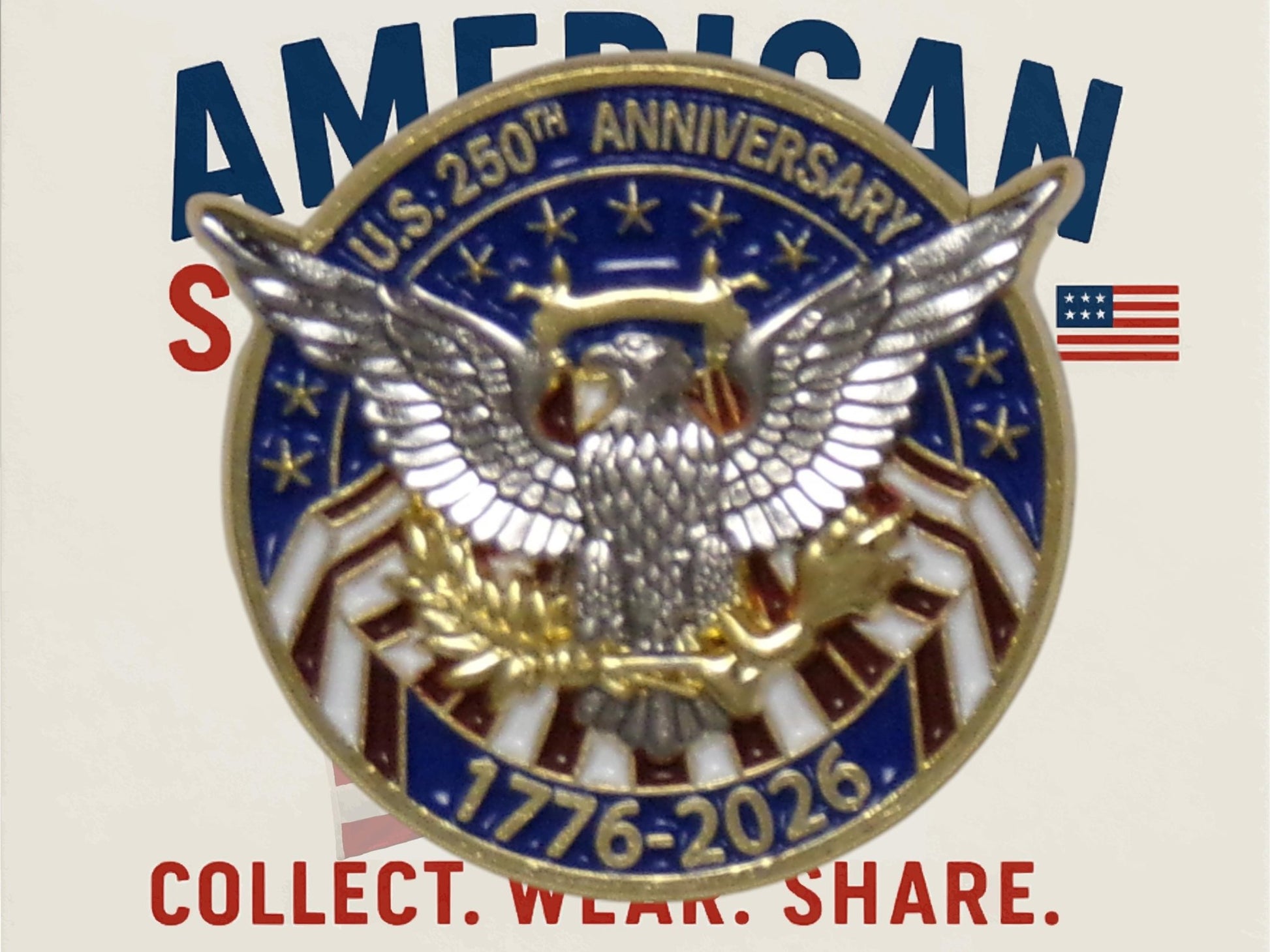 Eagle with Flag Enamel Pin – America @ 250 – Show Your Patriotic Spirit - MstrcrftMinis - 1341-250-1