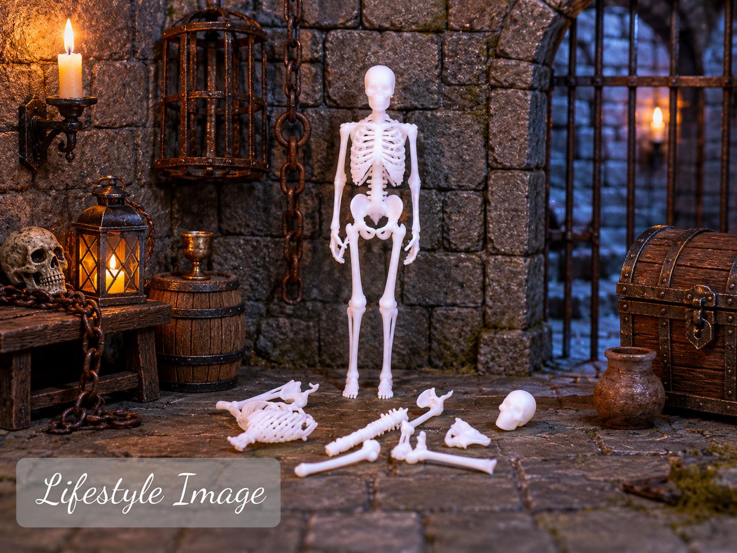 Eerie Miniature Skeleton: 1∶24 Scale Halloween Skeleton – Full Skeleton or Loose Bones - MstrcrftMinis - 1400