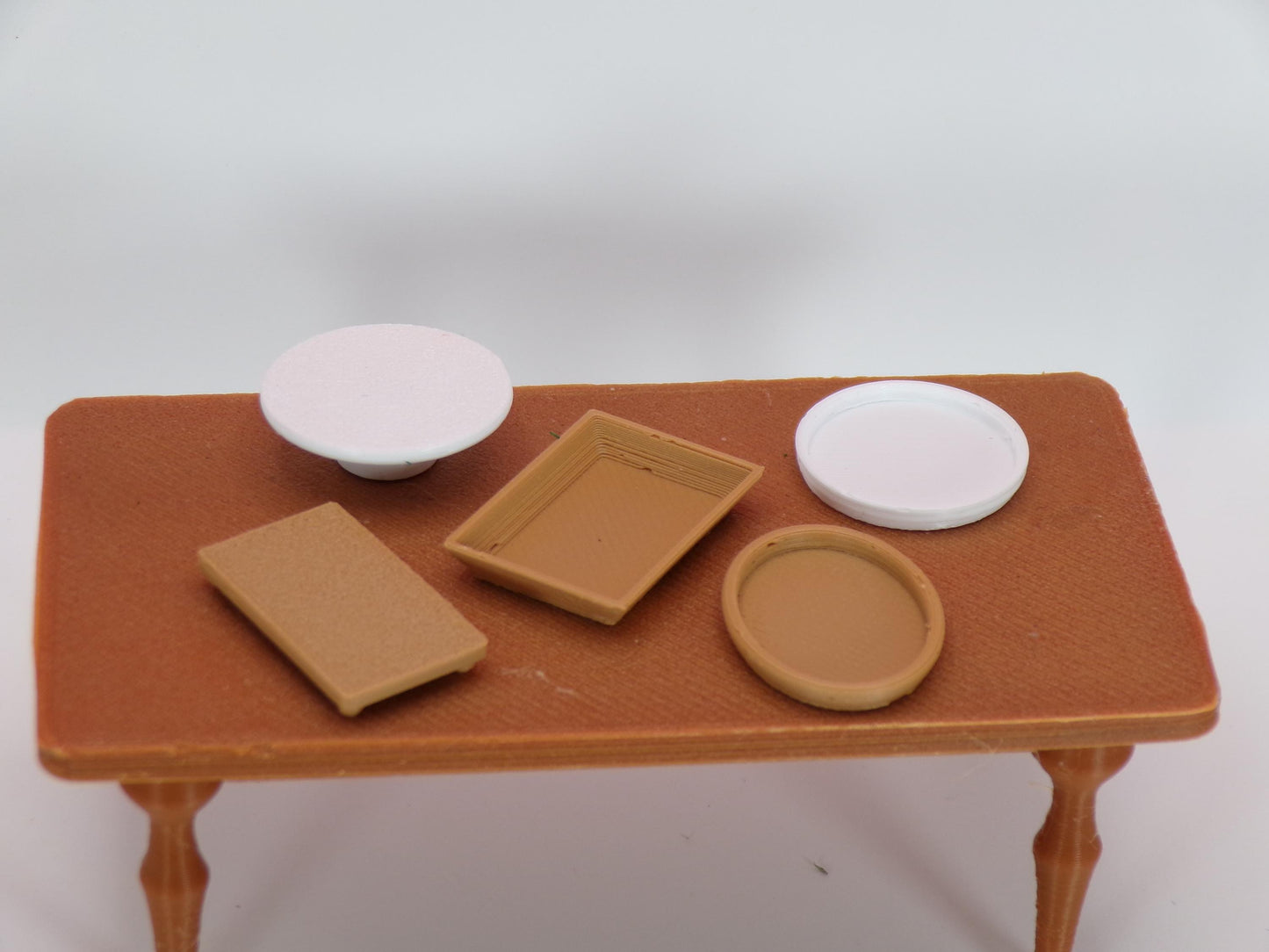 1:24 Scale Miniature Serving Trays (Set of 5) | Dollhouse Kitchen Accessories | 2 China and 3 Wooden Trays