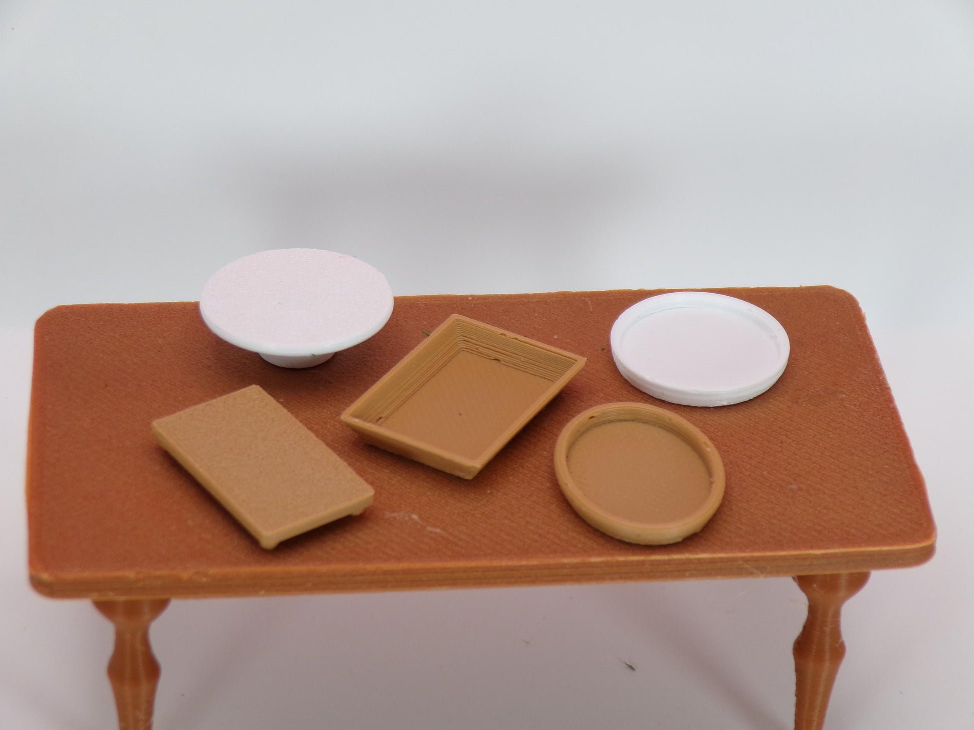 1:24 Scale Miniature Serving Trays (Set of 5) | Dollhouse Kitchen Accessories | 2 China and 3 Wooden Trays