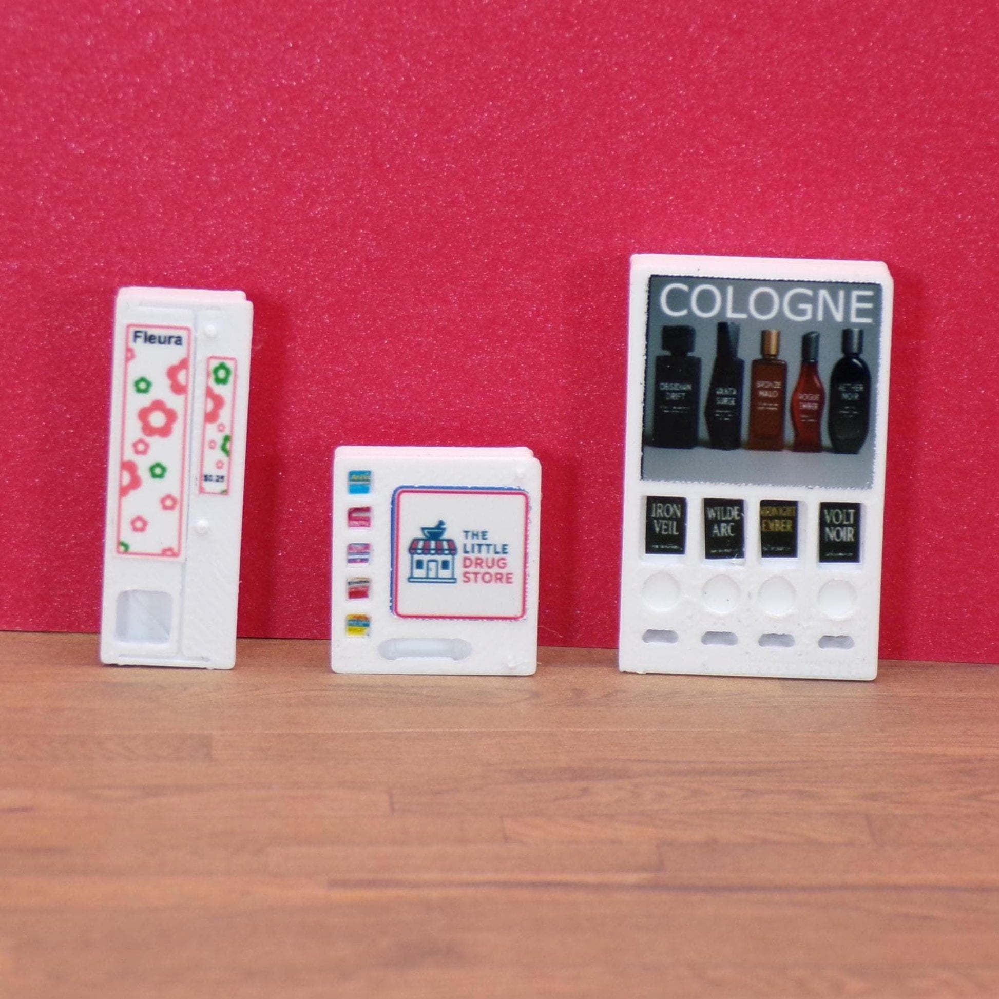 1:24 Scale Bathroom Vending Machines – Medicine, Feminine Products & Cologne Dispensers