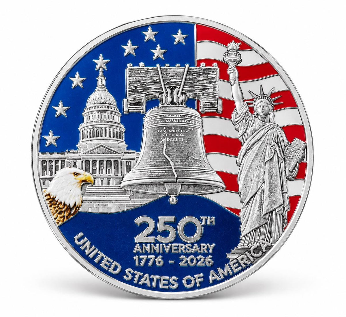 America's 250th Anniversary Collectible Coin – 44mm Commemorative Challenge Coin - Silver