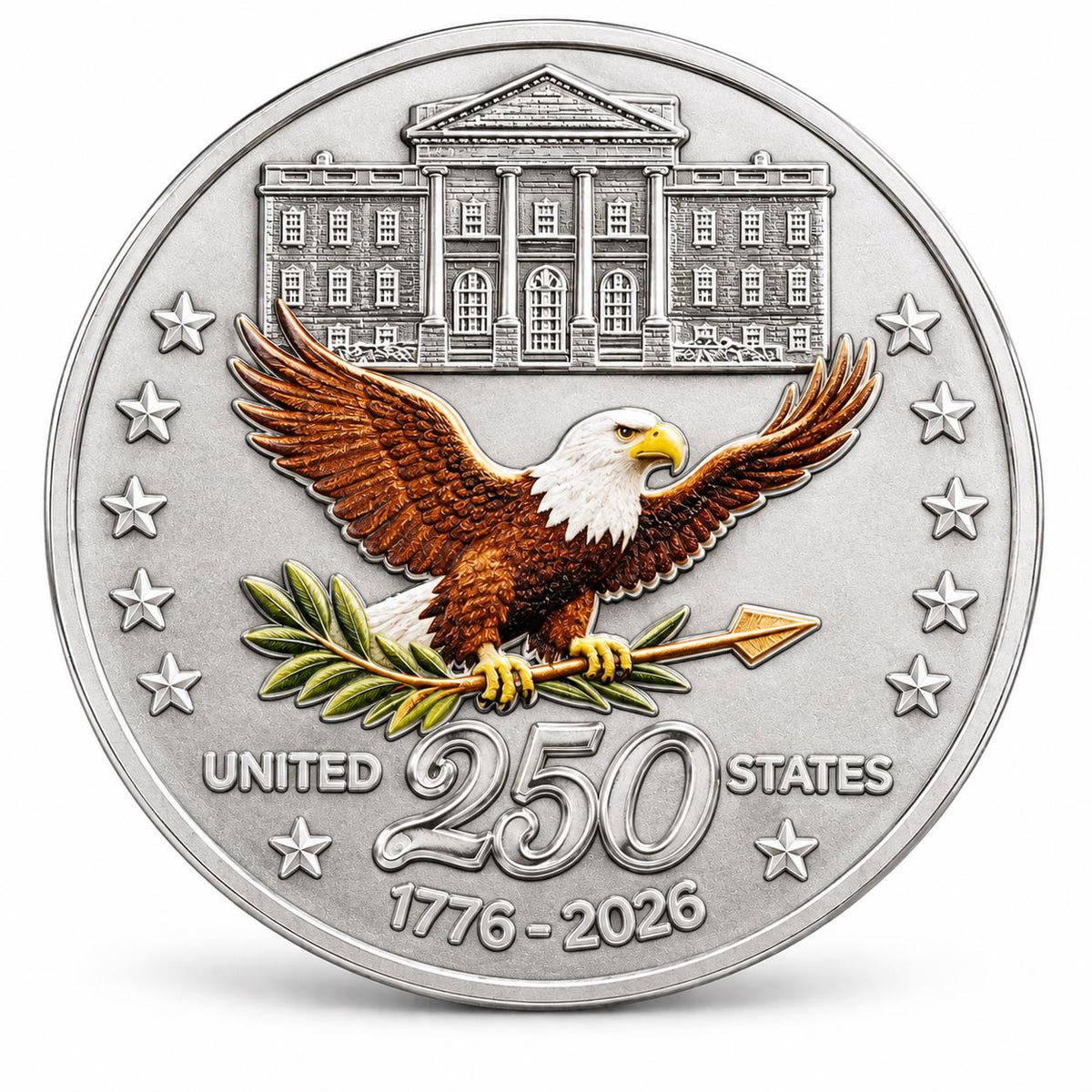 America's 250th Anniversary Collectible Coin – 44mm Commemorative Challenge Coin - Silver