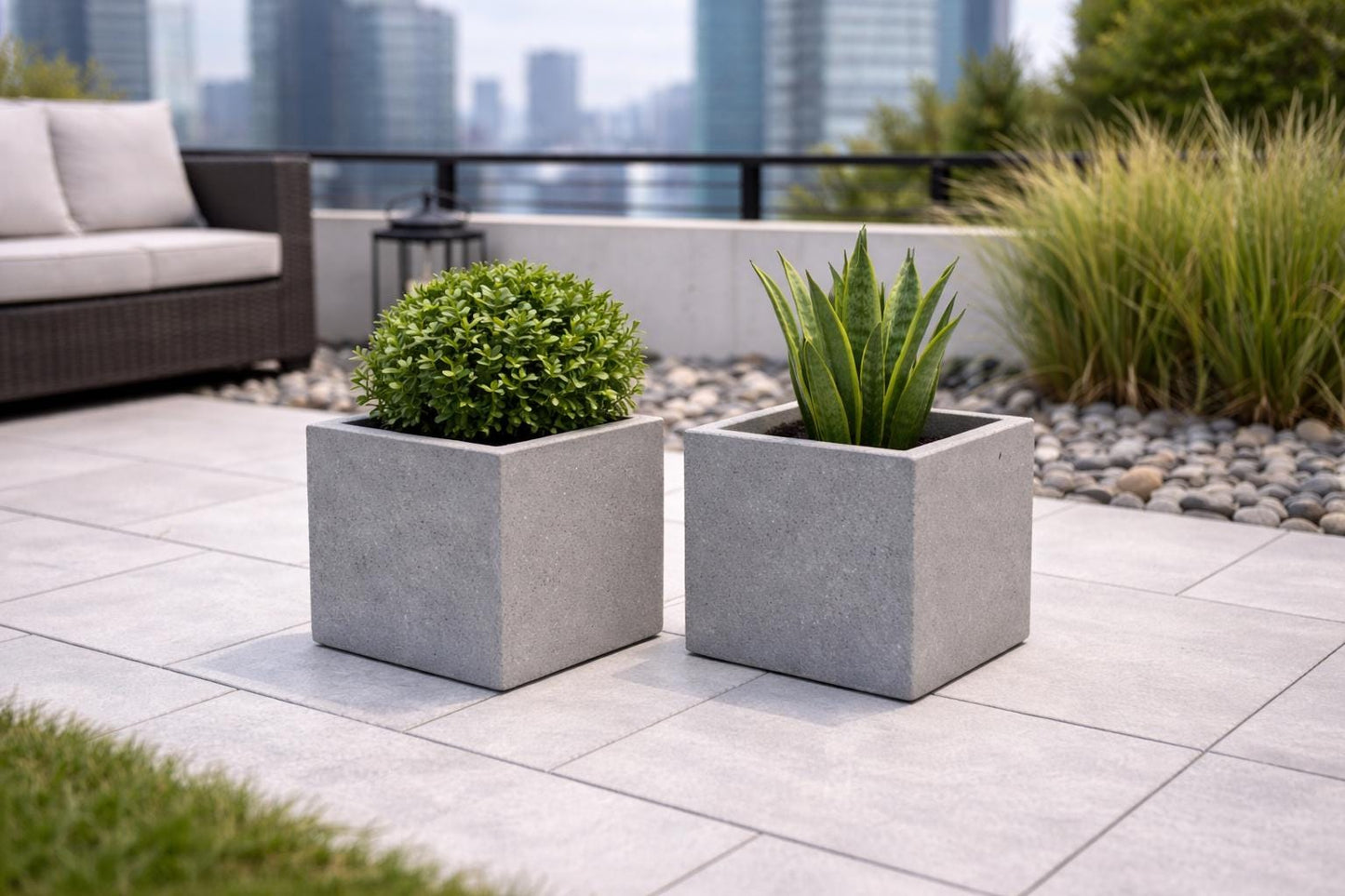 Industrial Concrete Planter Set of 2 – 1:24 Scale Miniature - MstrcrftMinis - 1333